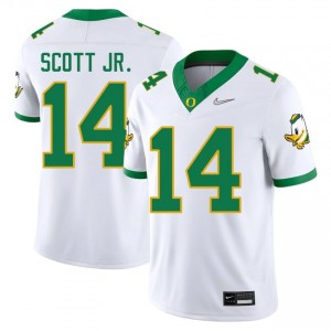 White Aaron Scott Jr. #14 Oregon Jersey | Men High School Football Licensed Embroidery 84680045