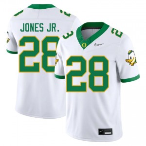White Anthony Jones Jr. #28 Ducks Jersey | Men High School Football Moisture Wicking Embroidery 16740491