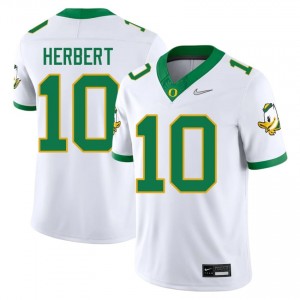 #10 Justin Herbert Oregon Ducks White Jersey | Authentic Embroidery Men Player Football Gear 70758584