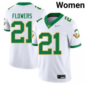 Elite Thread Aaron Flowers #21 Oregon Ducks White Jersey | Women University Football Embroidery Fan Gear 66343658