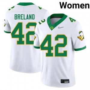 White Aydin Breland #42 Oregon Ducks Jersey | Women High School Football Licensed Stitched 88991037