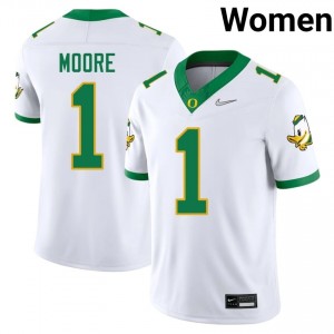 UO Ducks Dakorien Moore #1 White Jersey | Pro Cut Embroidery NCAA Football Women Apparel 93112168