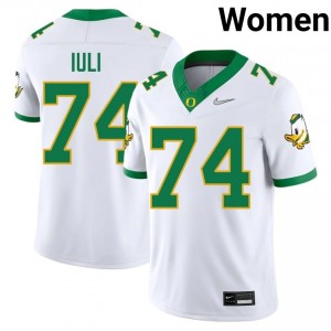 Officially Licensed Dave Iuli #74 UO Ducks White Jersey | Women University Football Stitched Fan Gear 37732578