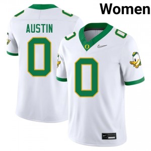 Oregon Daylen Austin #0 White Jersey | Genuine Stitch NCAA Football Women Apparel 44717683