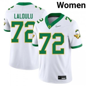 Ducks Iapani Laloulu #72 White Jersey | Genuine Embroidery NCAA Football Women Apparel 25938168