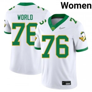 White Isaiah World #76 UO Ducks Jersey | Women High School Football Moisture Wicking Embroidery 67799408