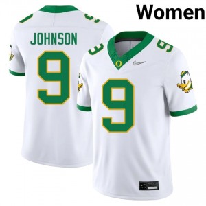 Oregon Ducks Jamari Johnson #9 White Jersey | Genuine Stitched NCAA Football Women Apparel 32705749