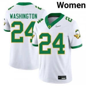 Oregon Ducks Jett Washington #24 White Jersey | Genuine Stitch NCAA Football Women Apparel 96631229