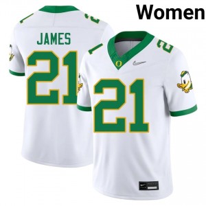 #21 LaMichael James Oregon Ducks White Jersey | Alumni Stitch Women Player Football Gear 25858224