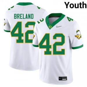 #42 Aydin Breland Oregon Ducks White Jersey | Alumni Stitch Youth Player Football Gear 90710999